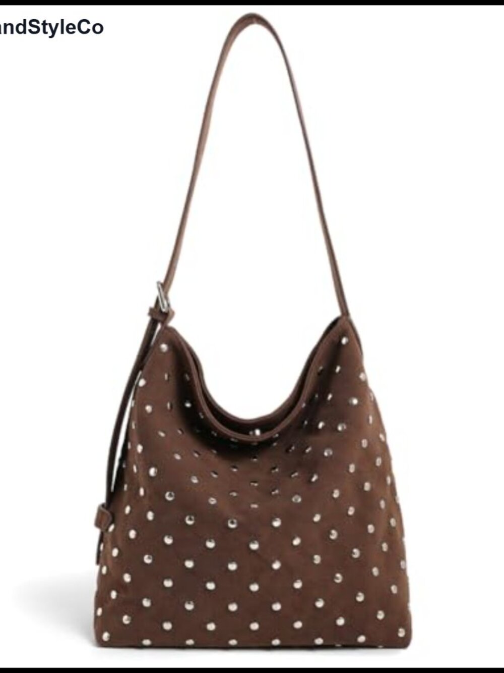 Faux Suede Studded Hobo Bag Shoulder Crossbody Bucket Purse Adjustable Strap